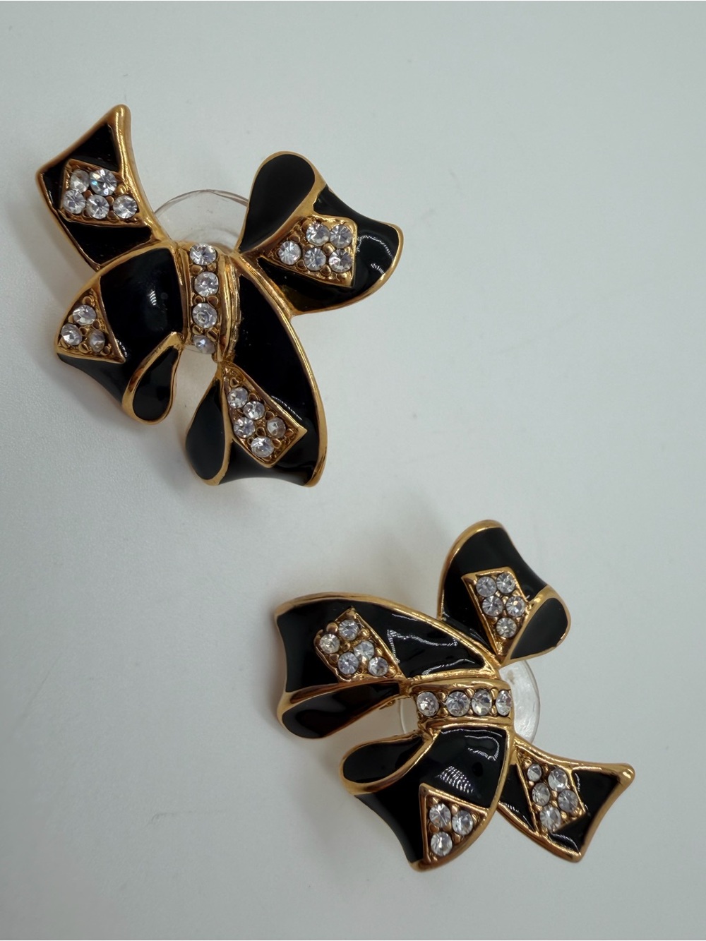 Rare vintage Trifari enamel bow and rhinestone earrings